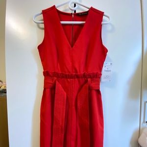 Zara Red Midi V Neck Dress